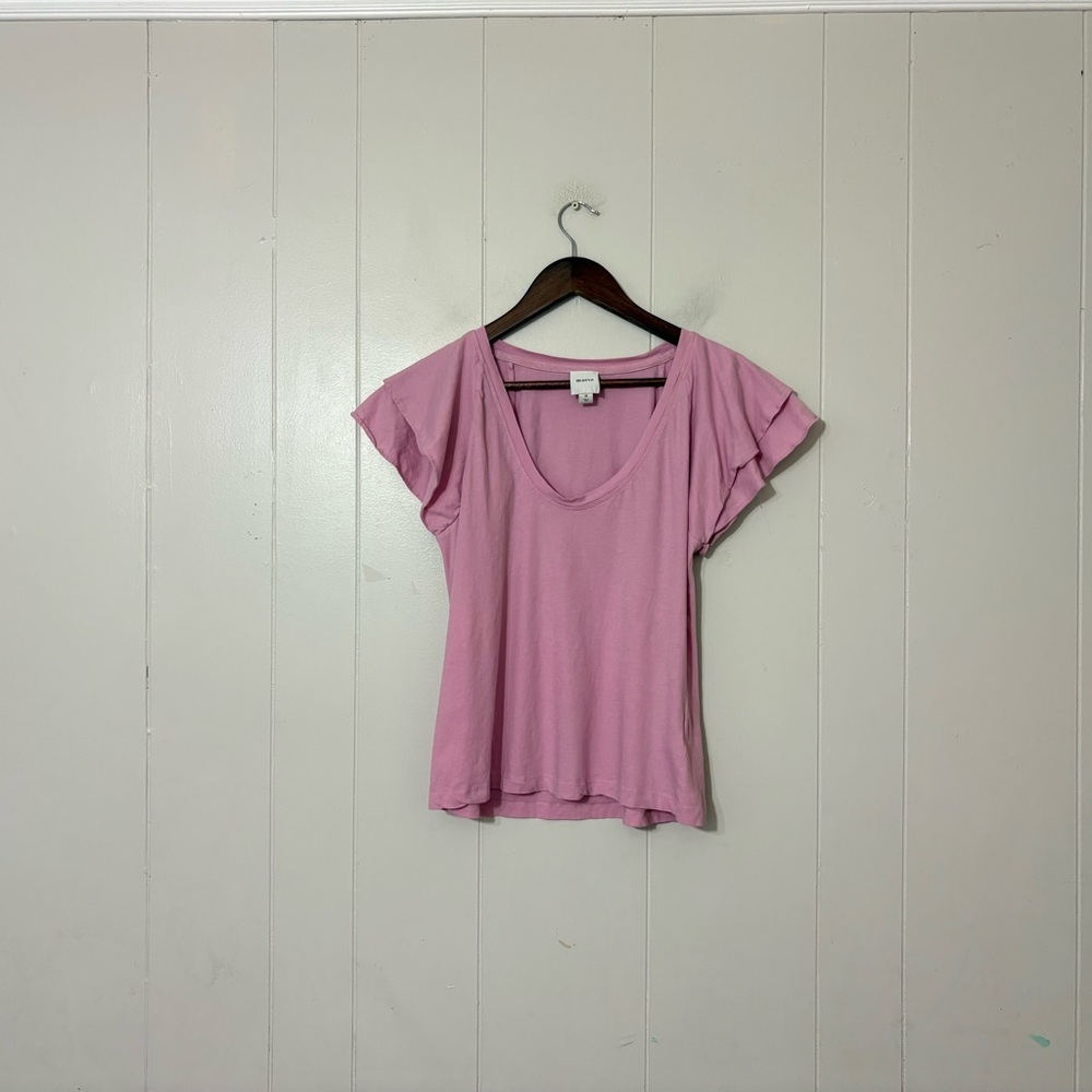 Maeve Anthropologie Pink Scoop Neck Flounce Sleeve Top Size M Cotton